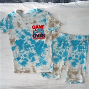 GAP Blue & Tan Tie-Dye Kids Pajama Set with Game Over Graphic